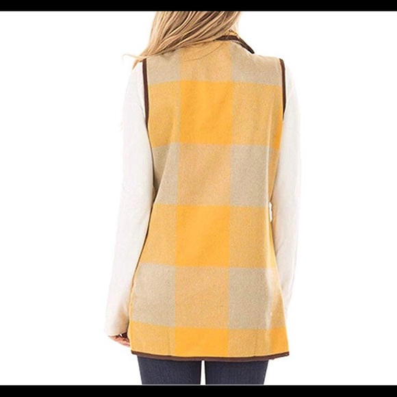 🆕Open Front Plaid Vest Cardigan Pockets - Picture 2 of 2